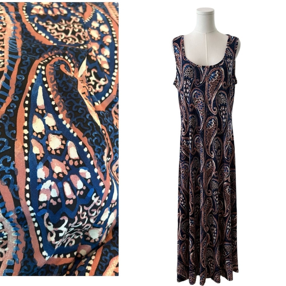 Sleeveless Paisley Maxi Dress in Navy and Rust